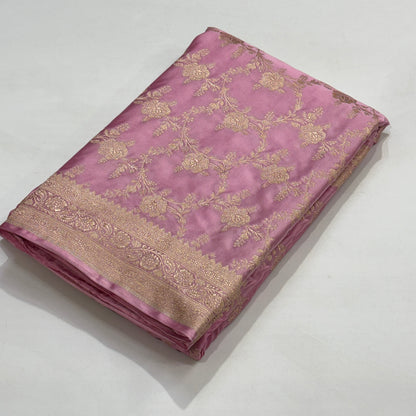 Baby Pink Floral Jaal Mashru Silk Saree