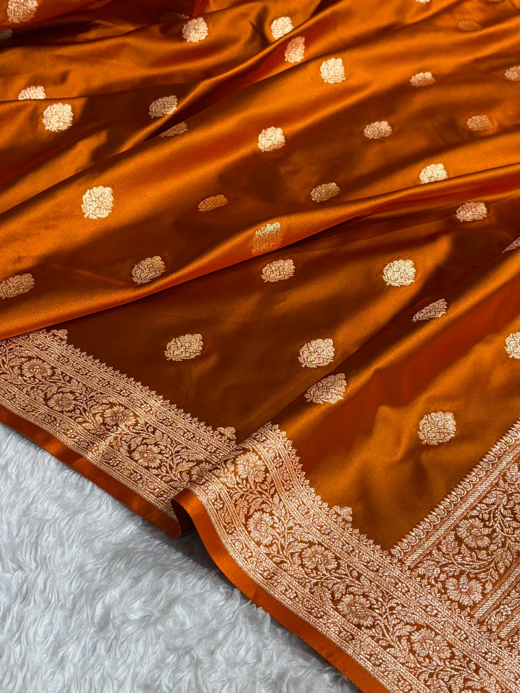 Rust Booti Pattern Satin Katan Silk Saree SK65