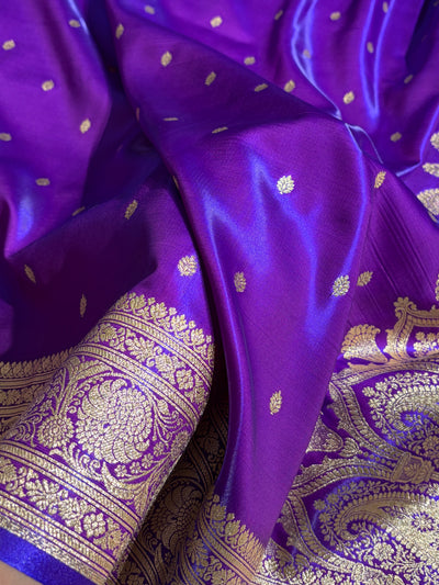 Banarasi Purple Shades Booti Pattern Banarasi Satin Silk Saree SS62