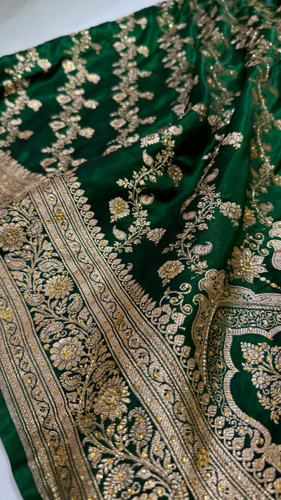 Banarasi Bottle green Satin Cross with Ari and Stone BSS11