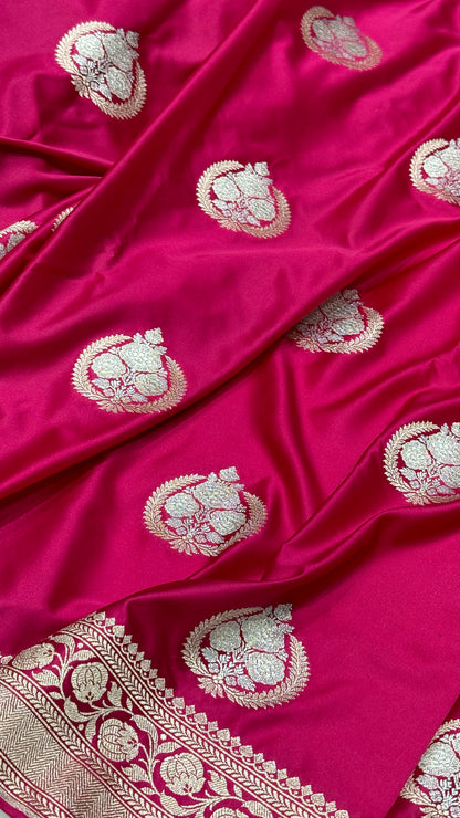 Beautiful Pink Minakari Boota Mashru Silk Saree