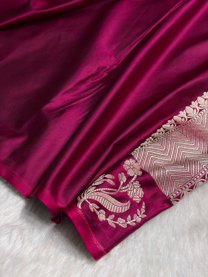 Wine Boota With Floral Border Mashru Silk Saree MSM-91