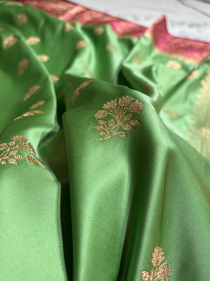 Pista Green- Rani Banarasi Boota Katan Silk Saree SKM29