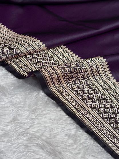 Banarasi Plain Cross Wine Shades With Minakari Pallu Mashru Silk Saree MS82