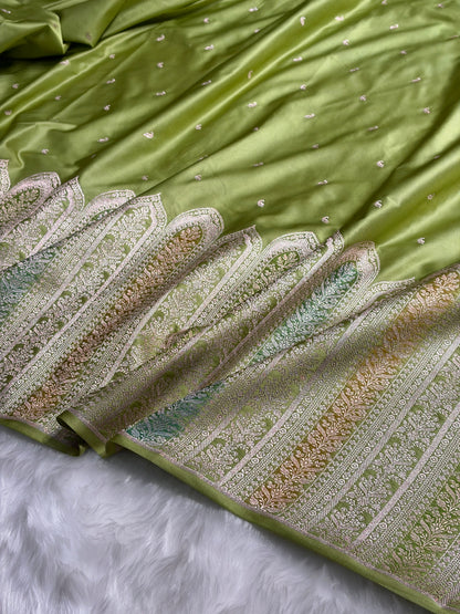 Skirt Border Pista Green Minakari Mashru Silk Saree MS13