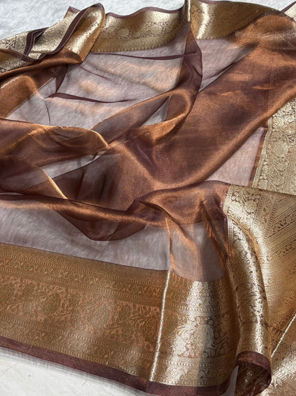 Chocolate Shades Pure Tissue Silk Saree with Brocade Blouse PT-08
