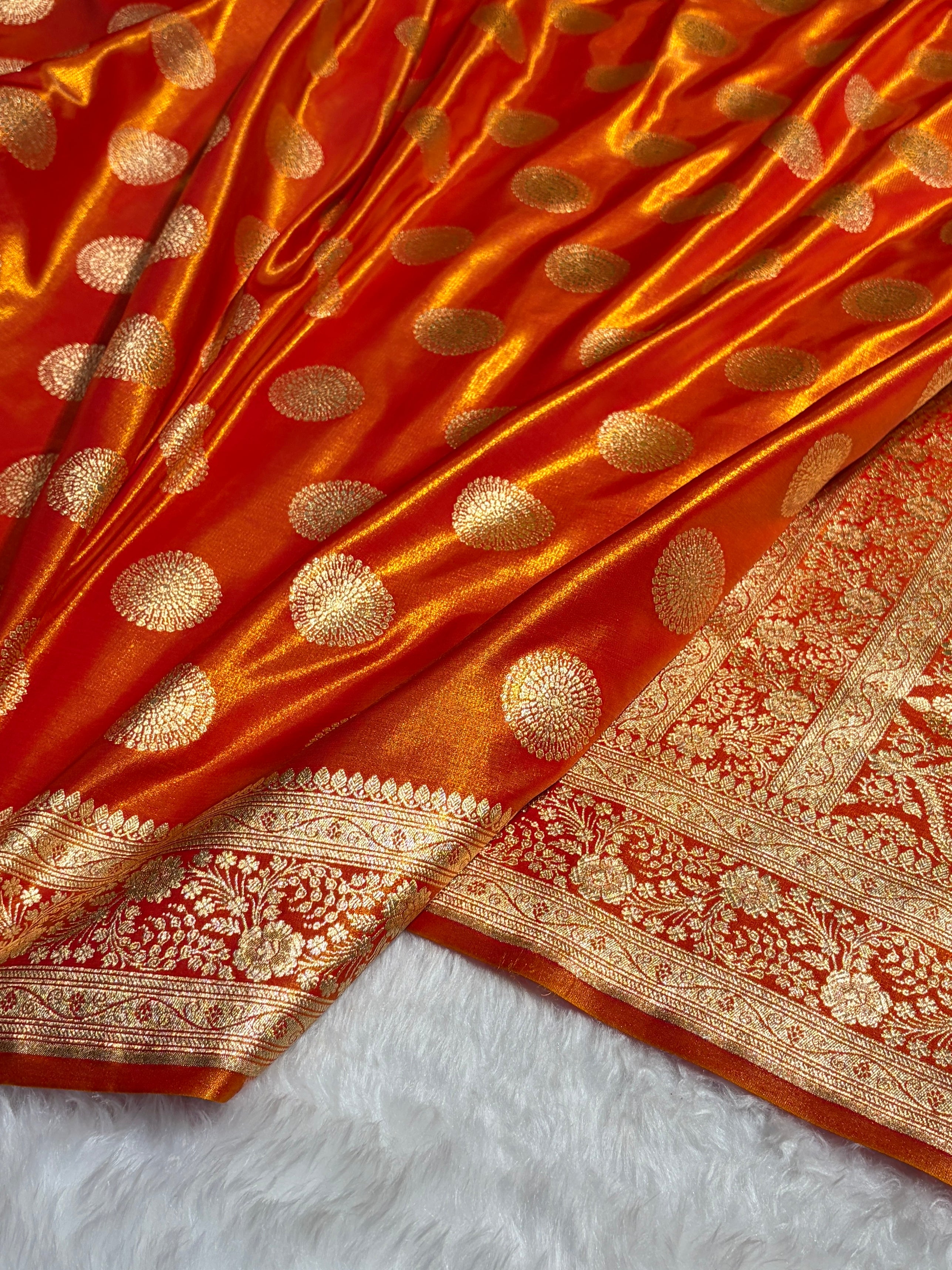 Fire Gold Shades Banarasi Satin Silk Saree SS33