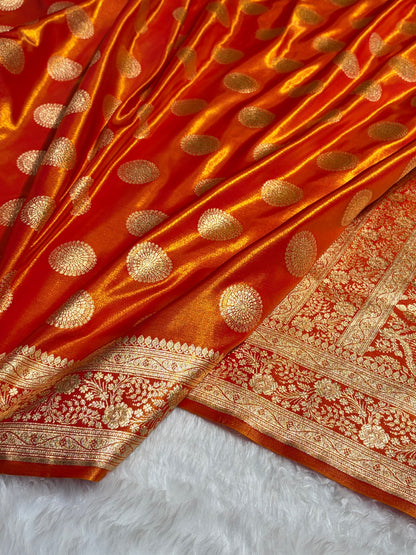 Fire Gold Shades Banarasi Satin Silk Saree SS33