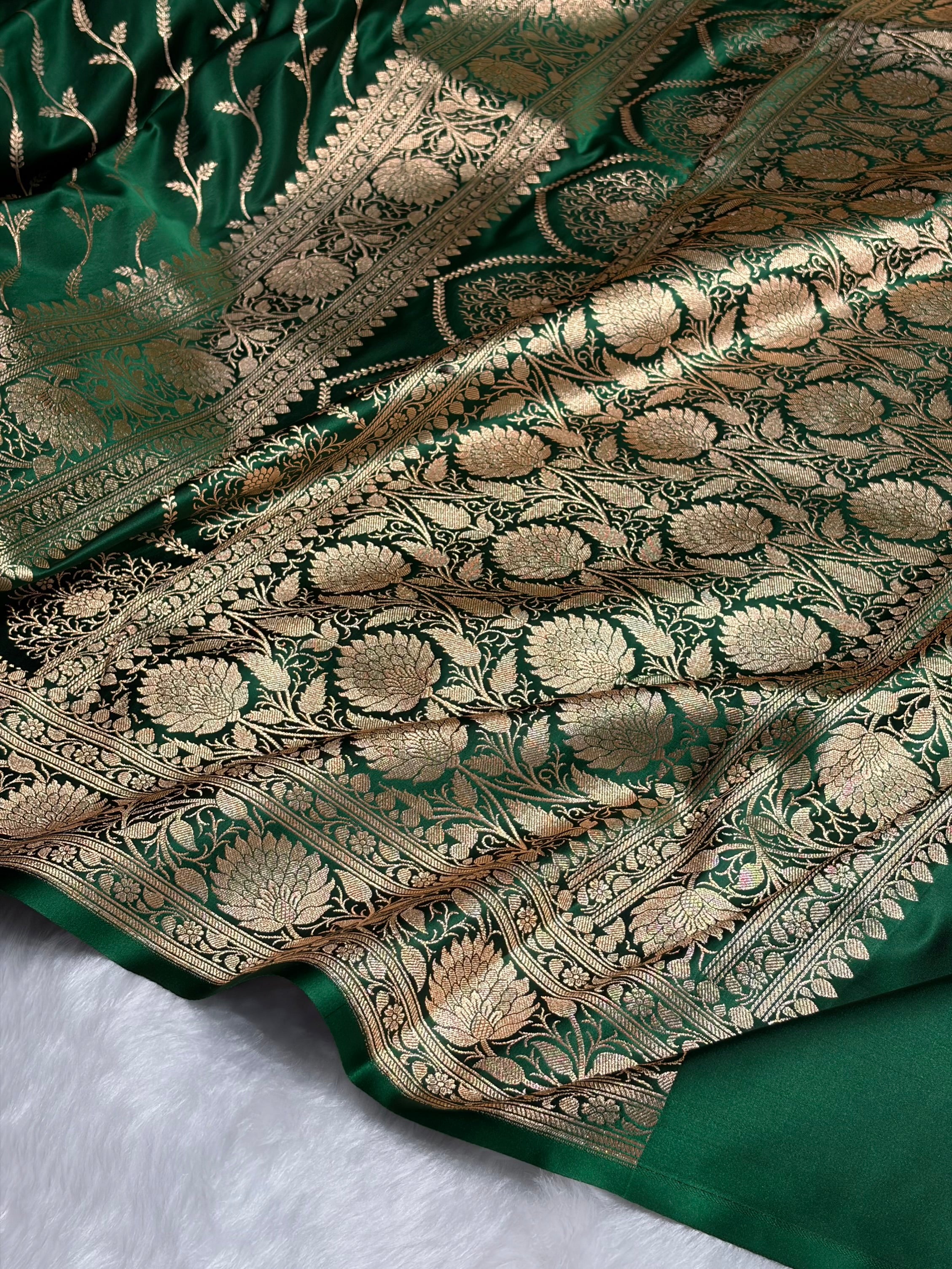 Bottle Green Pattern Satin Katan Silk saree SK37