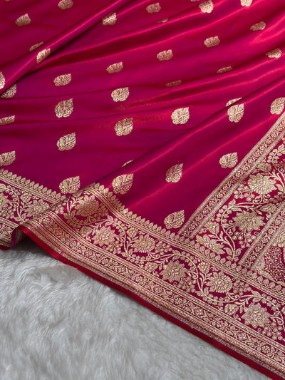 Cross Magenta Shades Booti Pattern Banarasi Satin Silk Saree SS58