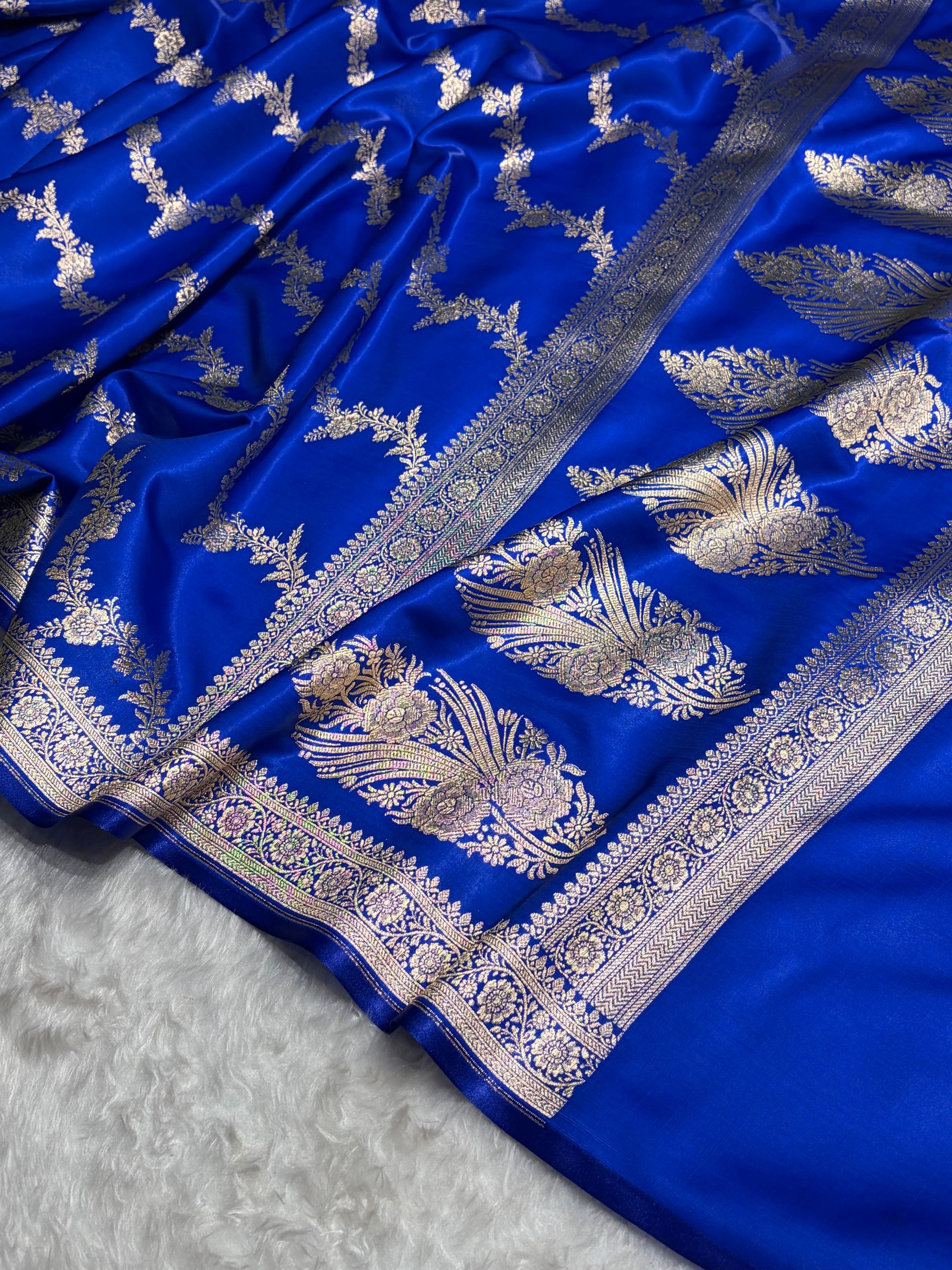 Royal Blue Shades Banarasi Satin Silk Saree SS35