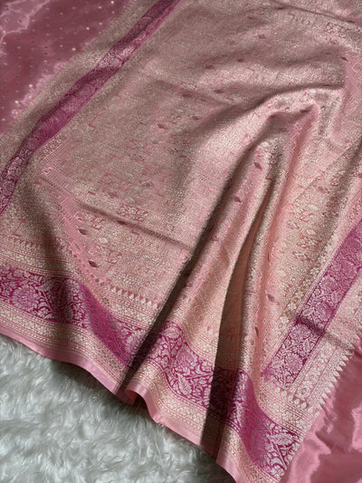 Baby Pink Shades With Contrast Border Crepe Silky Katan Banarasi Saree CSK-07