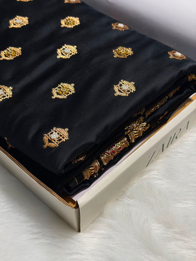 Bridal Banarasi Black Work Pattern Satin Katan Silk Saree BSK137