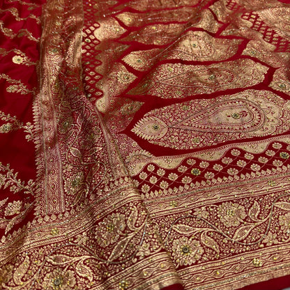 Bridal Red Katan Silk with Ari and Stone