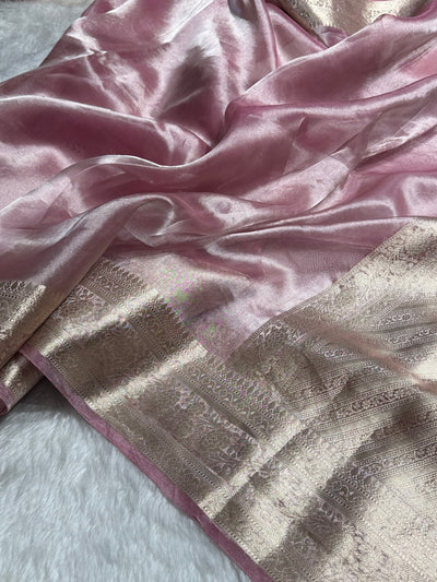 Baby Pink Shades Pure Tissue Silk Saree with Brocade Blouse PT-08