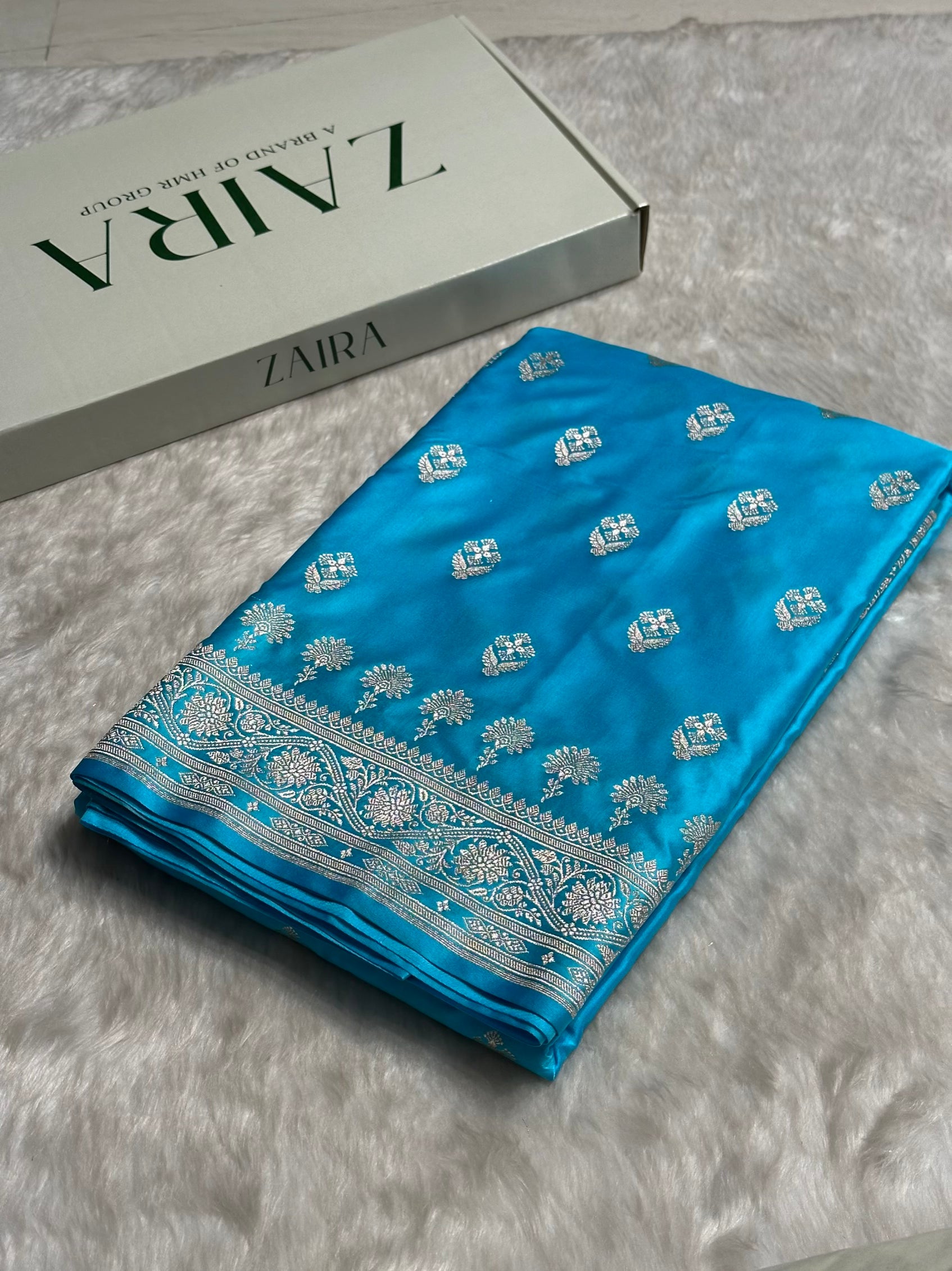 Firozi Shades Floral Border Boota Mashru Silk Saree MS66