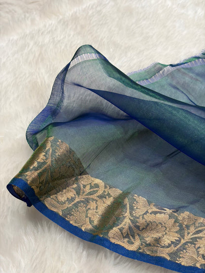 Royal Blue Bananasi Floral Shades Pure Tissue Silk Saree PT-42