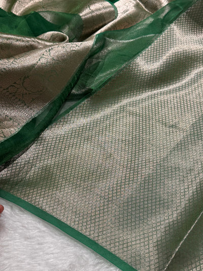 Green Shades Pure Tissue Silk Saree with Brocade Blouse PT-18