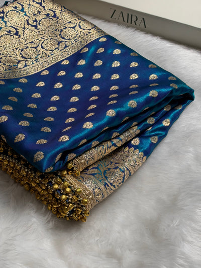 Peacock Teal Shades Satin Silk Banarasi Saree X Ghongroo SS01xG