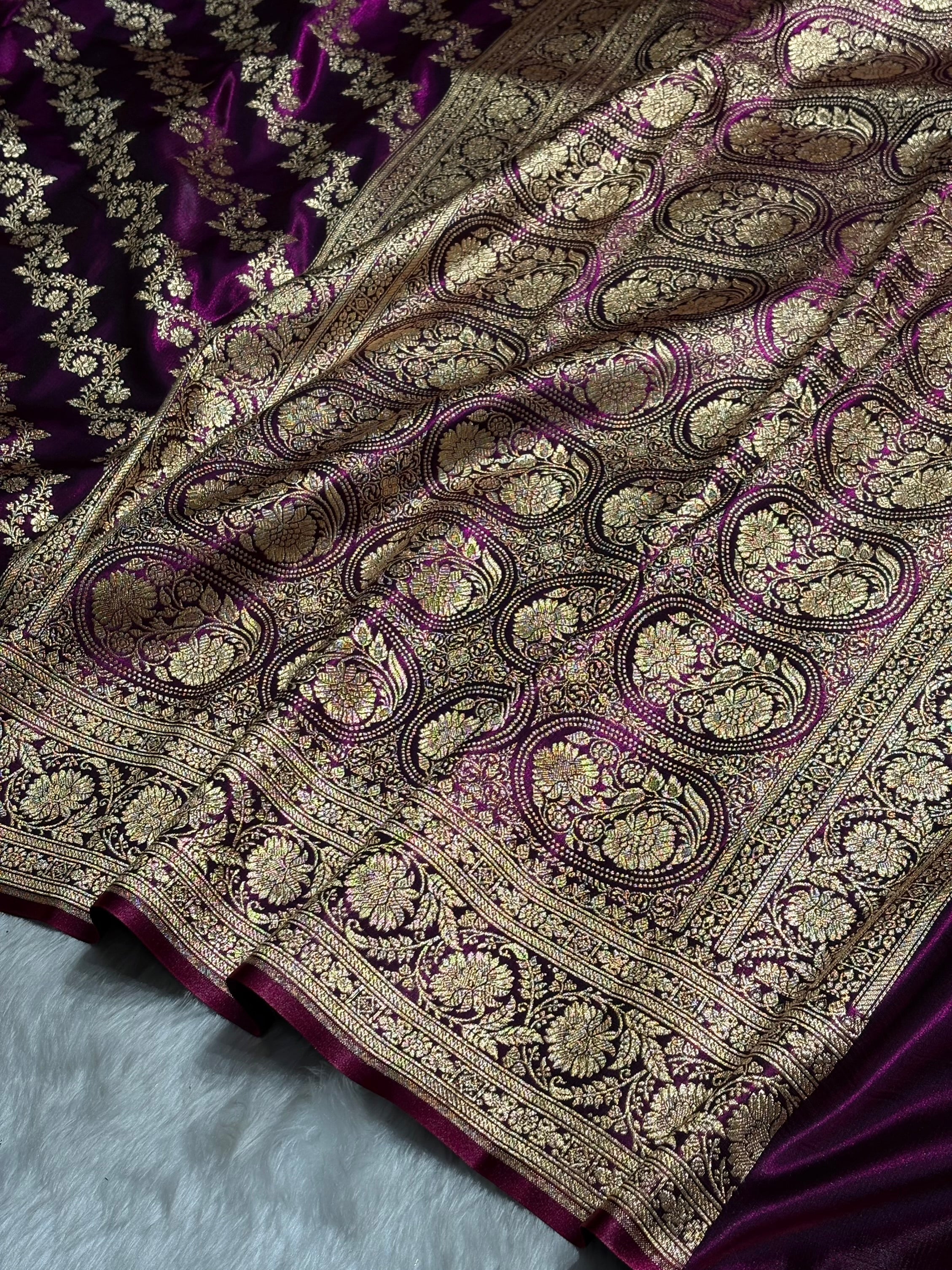 Wine Shades Banarasi Satin Silk Saree SS32