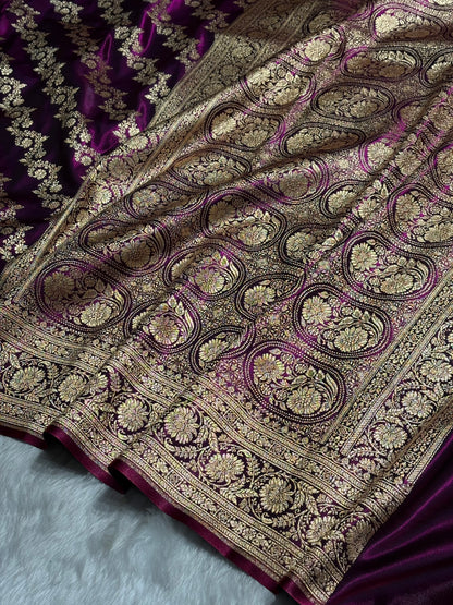 Wine Shades Banarasi Satin Silk Saree SS32