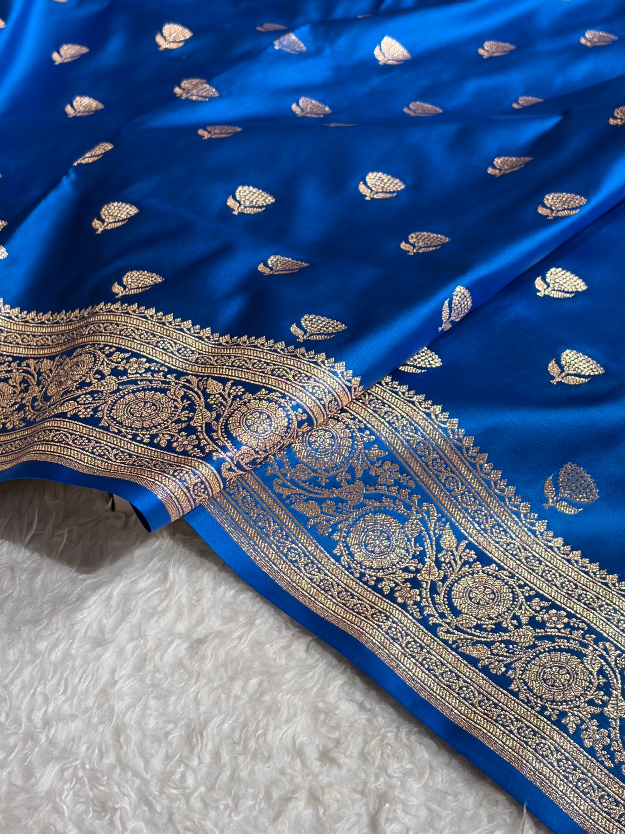 Banarasi Satin Katan Saree in Firozi Shades SK85