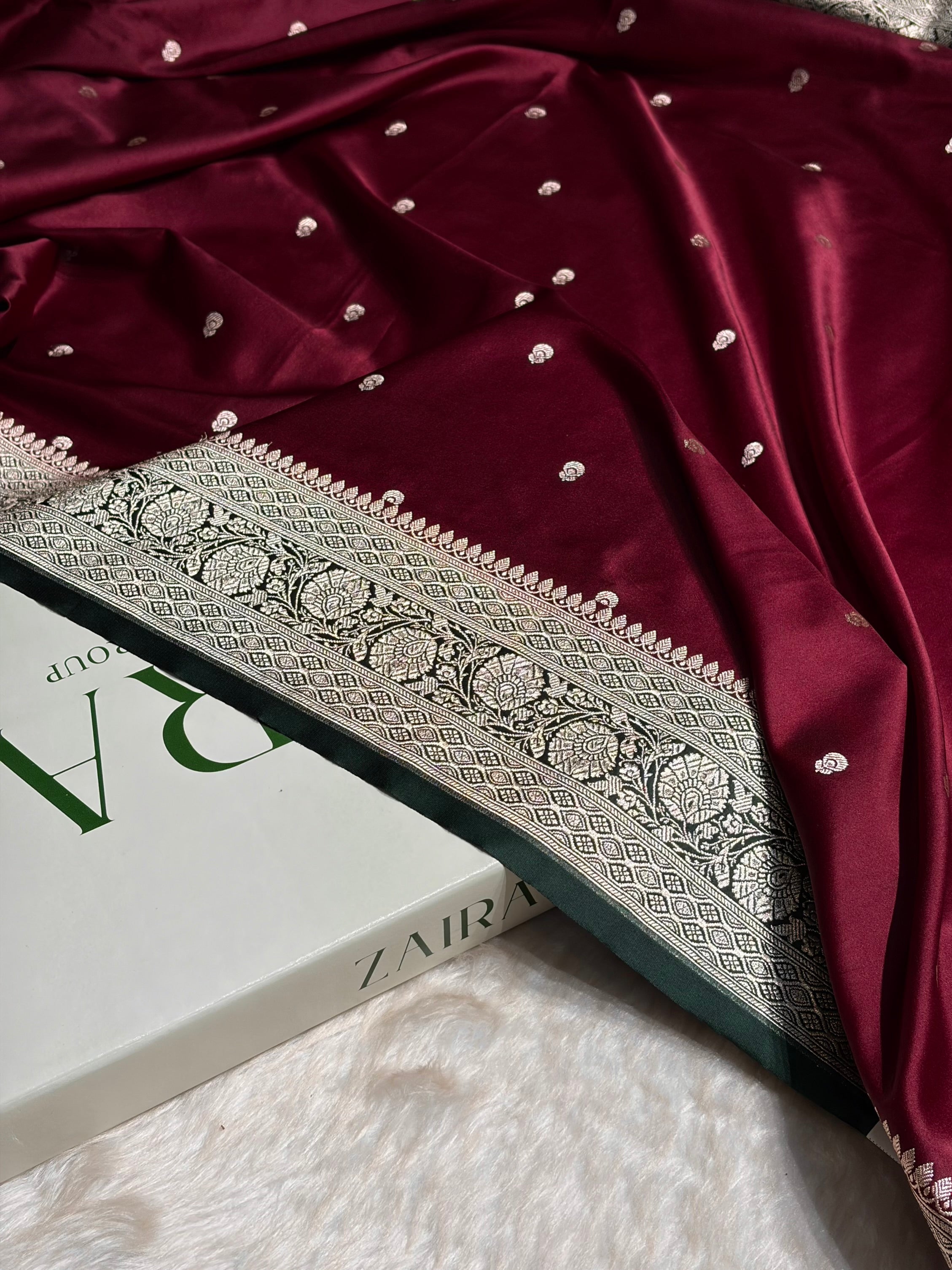 Contrast Garnet With Bottle Green Shades Booti Mashru Satin Booti  MS05