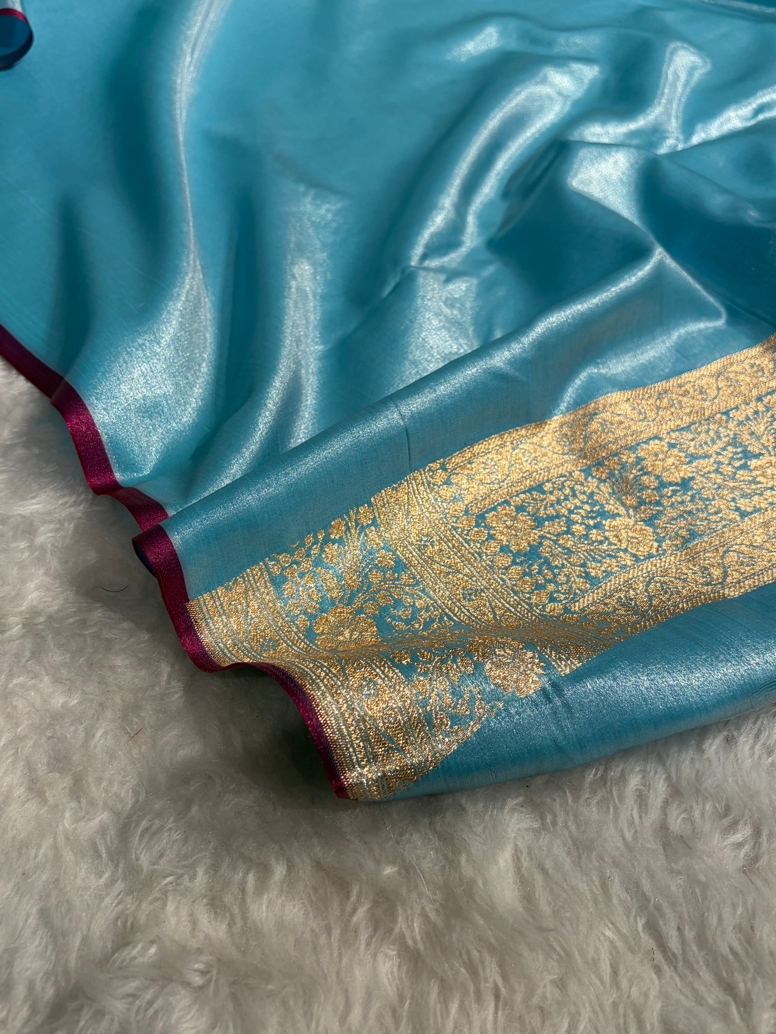 Ultra Light Weight Satin Silk Boota in Sky Blue Shades SS05