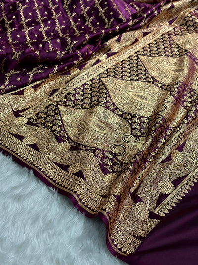 Banarasi Satin Katan Saree With Boota in Wine Shades SK105