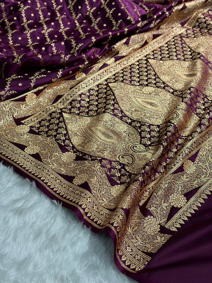 Banarasi Satin Katan Saree With Boota in Wine Shades SK105