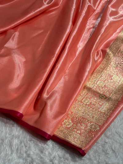 Ultra Light Weight Satin Silk Boota in Peach Shades SS05