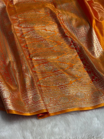 Fire Gold Shades Brocket Satin Silk Saree Banarasi Saree Shades SS30