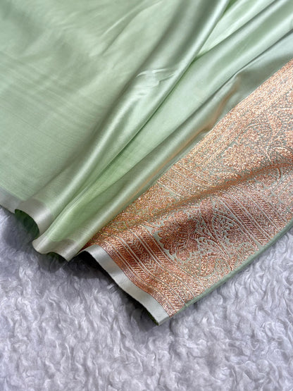 Banarasi Katan Silk Saree In Light Pista Shades SK08