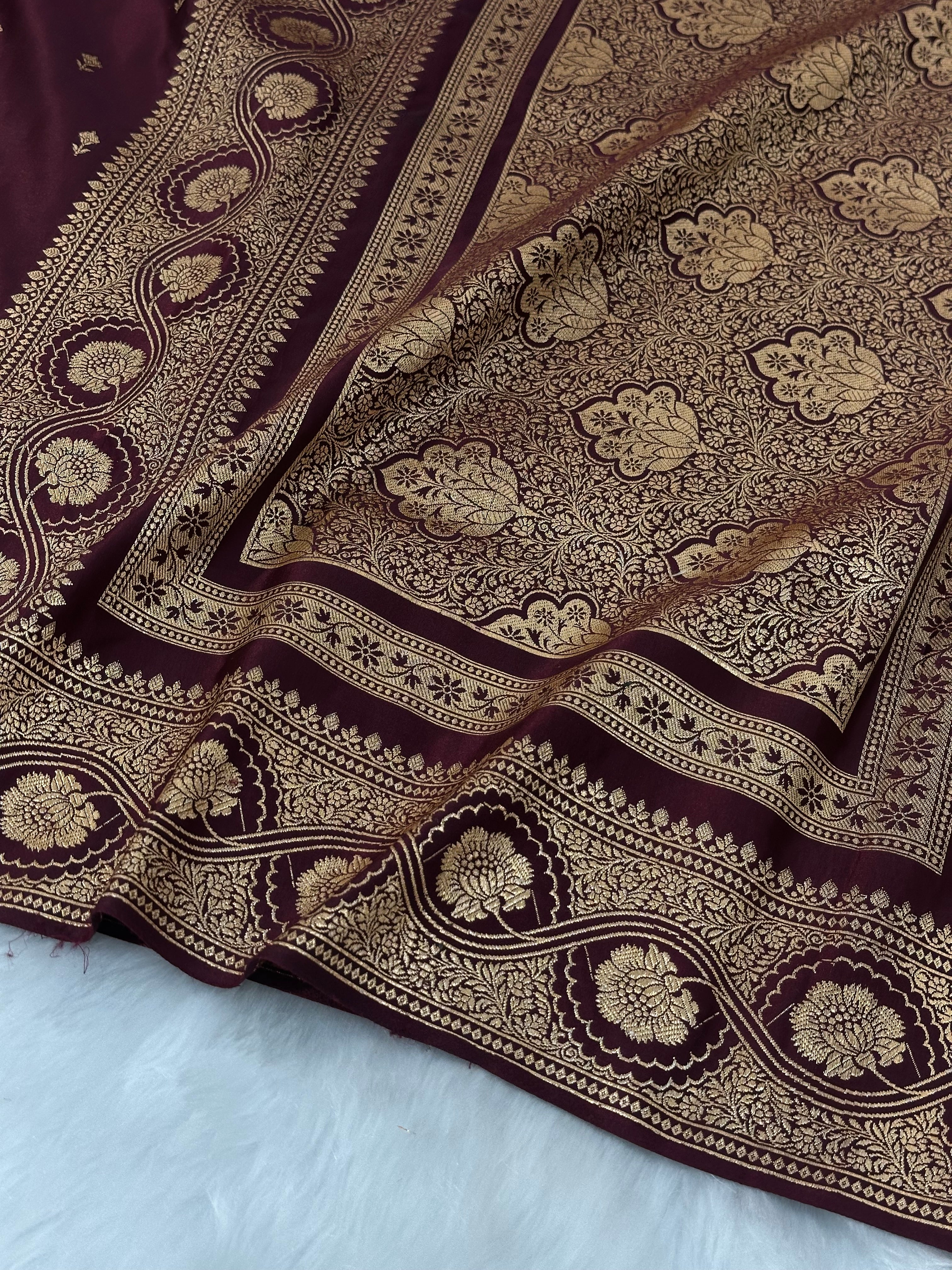 Cross Garnet shades Booti Pattern Satin Katan Silk Saree SK54