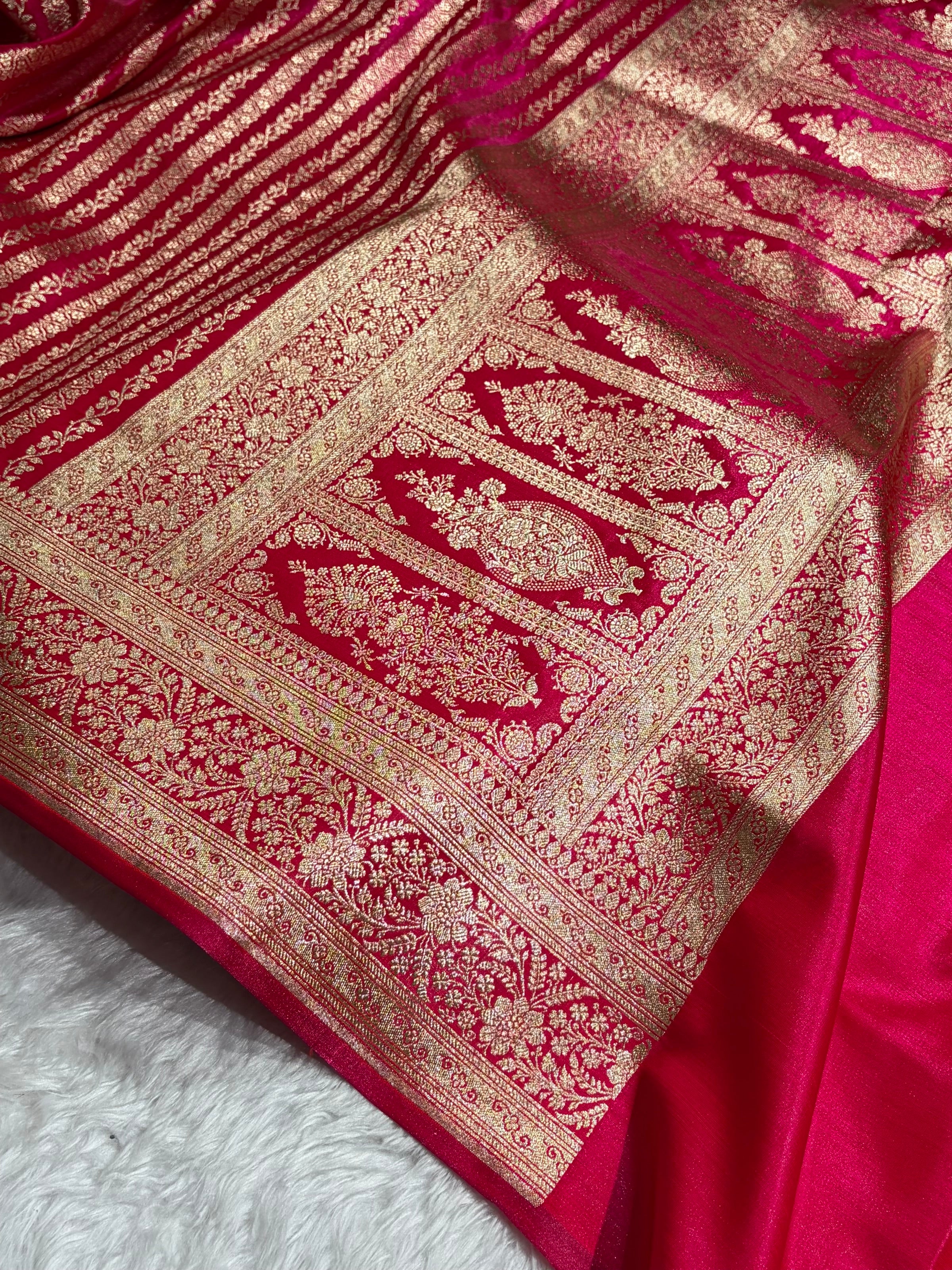 Cross Rani Shades Stripe Pattern Banarasi Satin Silk Saree SS46