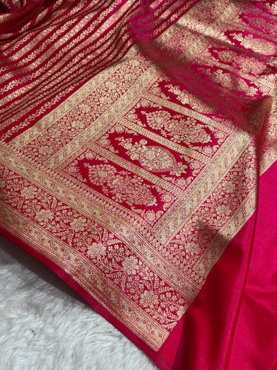 Cross Rani Shades Stripe Pattern Banarasi Satin Silk Saree SS46