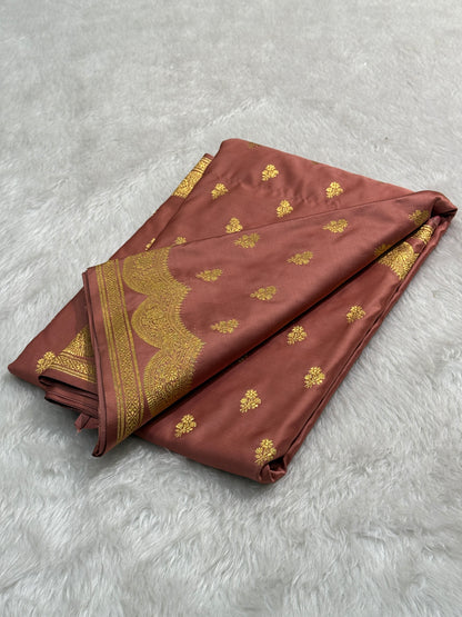 Dusty Peach Scallop Booti Mashru Silk Banarasi Saree MSS6