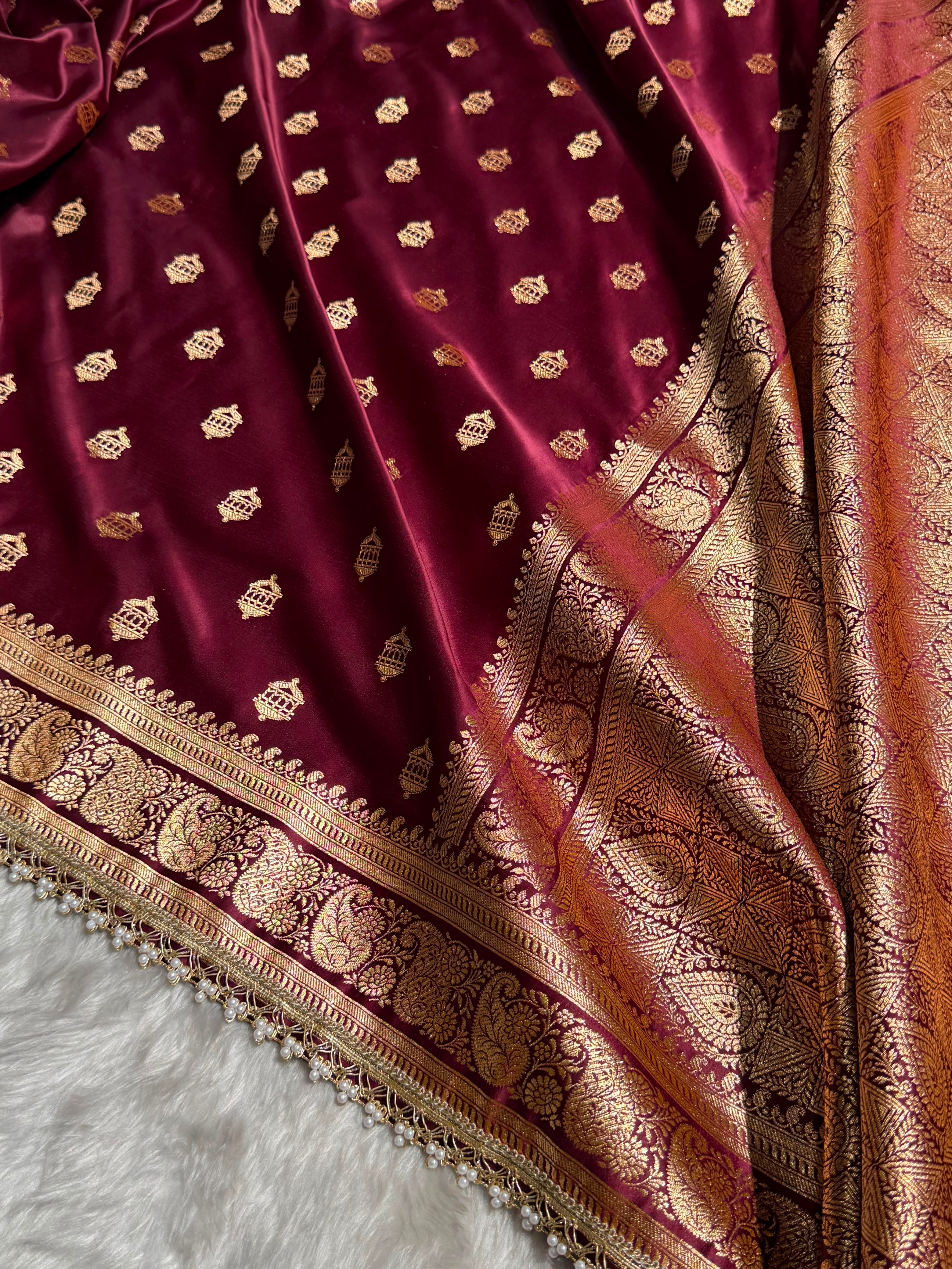 Banarasi Satin Katan Saree Booti Pattern With Gotta Patti in Chocolate Shades SKGP137