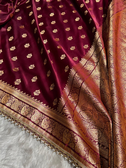 Banarasi Satin Katan Saree Booti Pattern With Gotta Patti in Chocolate Shades SKGP137