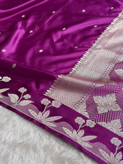 Wine Shades Floral Border Booti Mashru Silk Saree