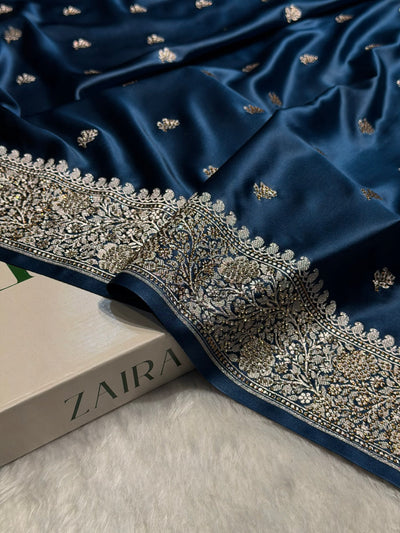 German Blue With Swarovski Work Booti Mashru Silk Saree BMCS40