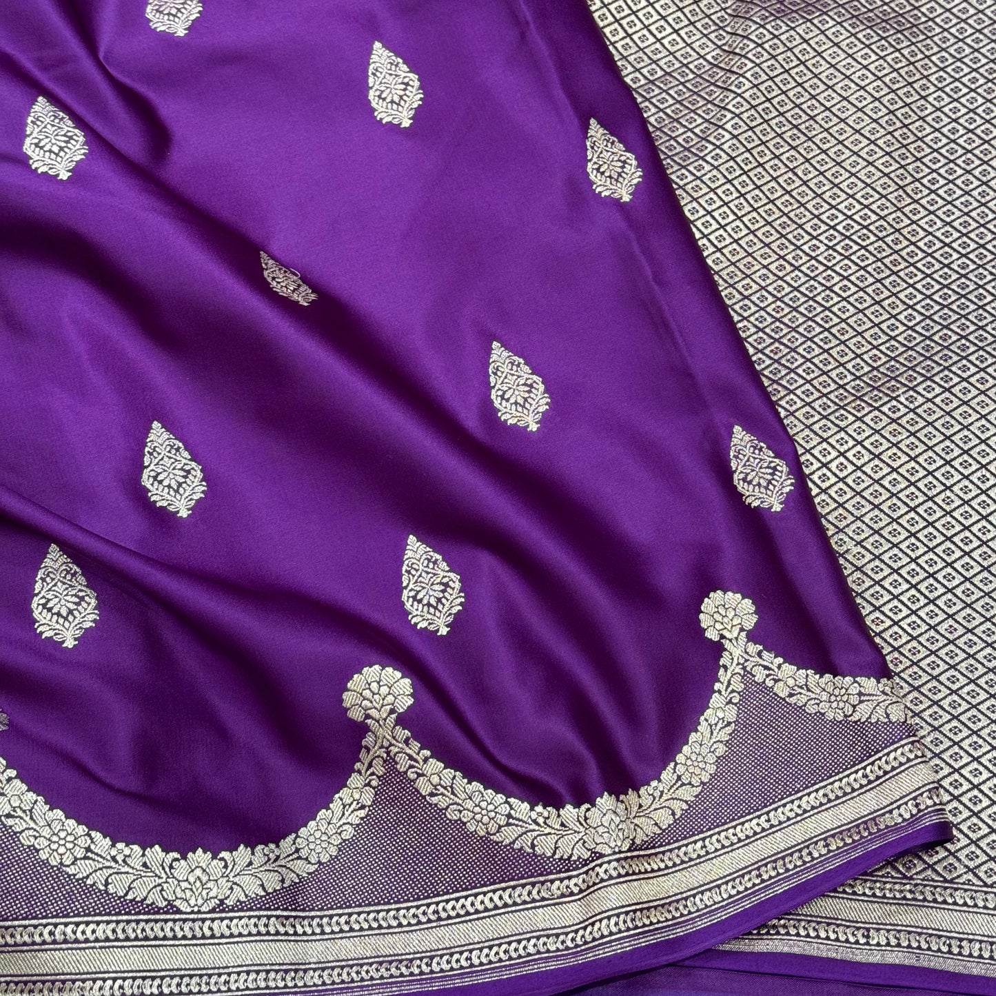 Purple Scallop Mashru Silk Saree