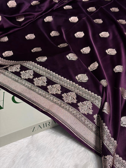 Wine Boota Motif Mashru Silk Saree MS43