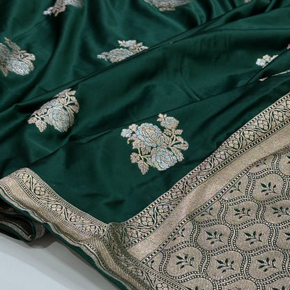 Bottle Green Sona Rupa Floral Motif Mashru Silk Saree