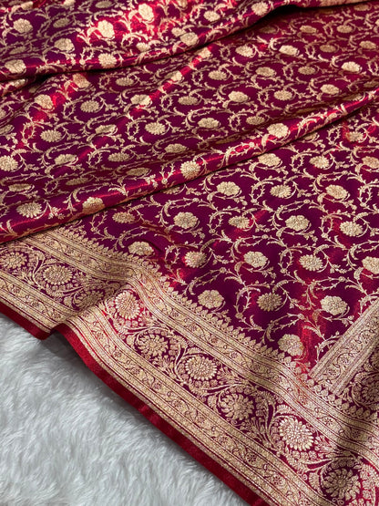 Ultra Light Weight Satin Silk Jaal in Magentic Red Red Shades SS13