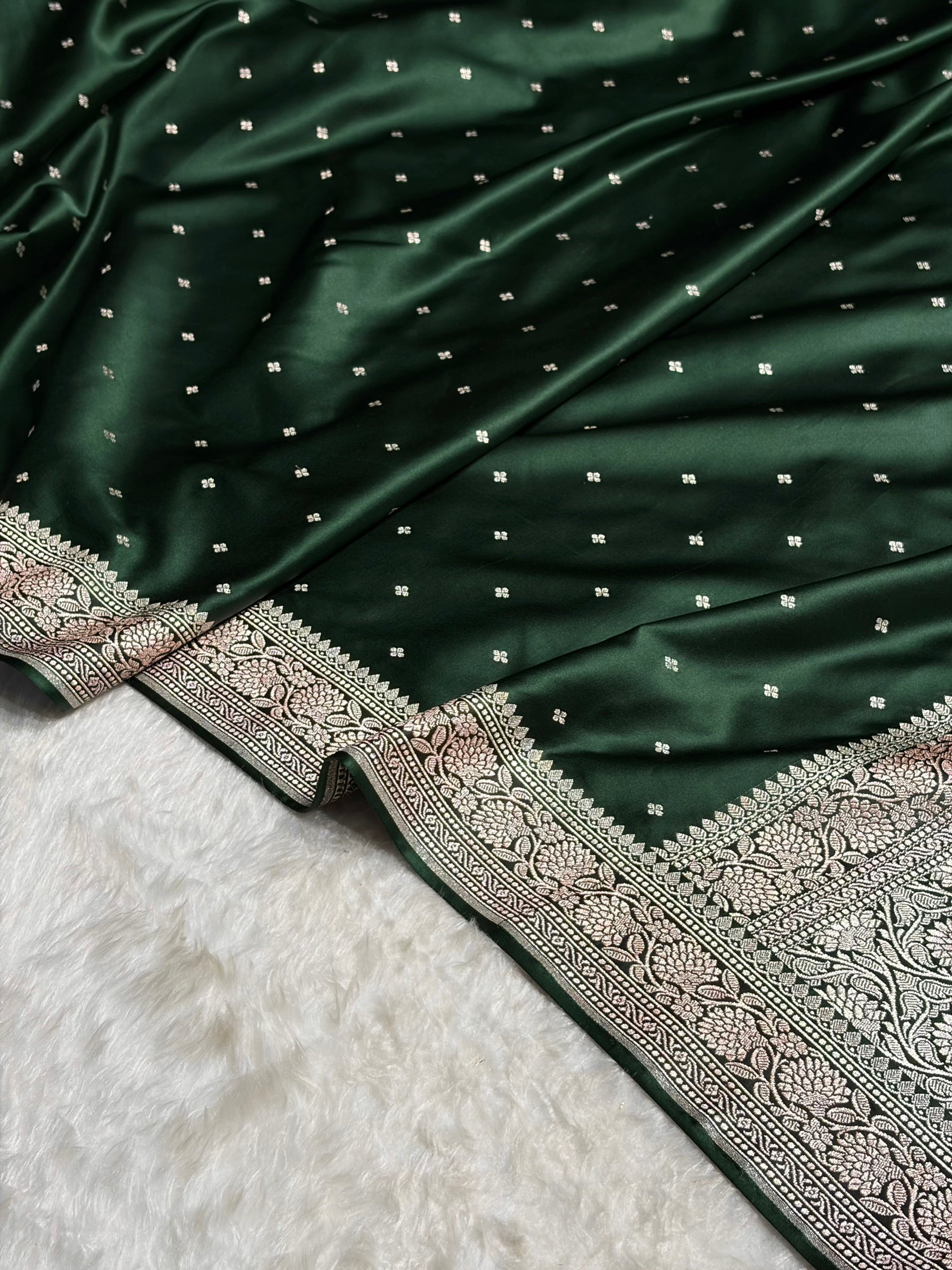 Dark Bottle Green Shades Booti Mashru Silk Saree MS70