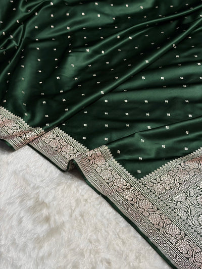 Dark Bottle Green Shades Booti Mashru Silk Saree MCS70