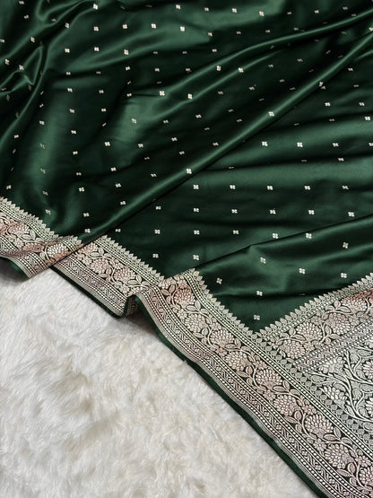 Dark Bottle Green Shades Booti Mashru Silk Saree MS70