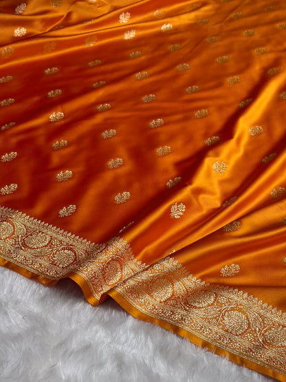 Fire Gold Floral Boota Pattern Satin Katan Silk Saree SK71