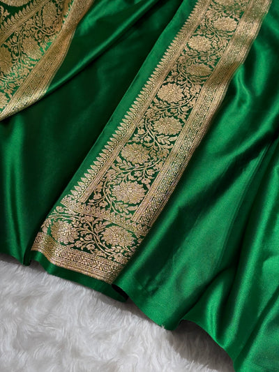 Banarasi Satin Katan Saree With Boota in Bottle Green Shades SK108